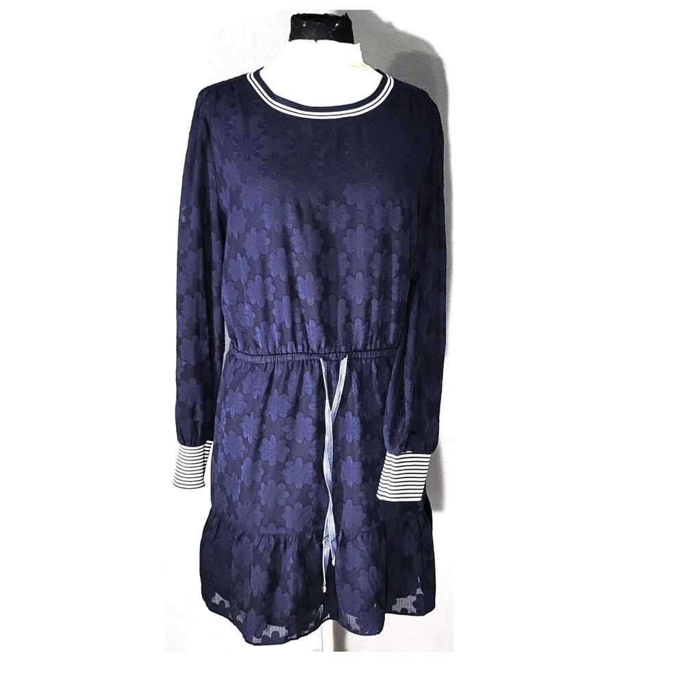 Tommy Hilfiger Long Sleeves Floral Layer  Mini dress Blue Sky Captain Sz XL
